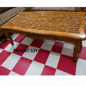 Handcrafted Solid Wood Floral Carved Coffee Table | Luxury Wooden Center Table