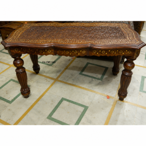 Handcrafted Solid Wood Coffee Table with Brass Inlay | Luxury Designer Center Table
