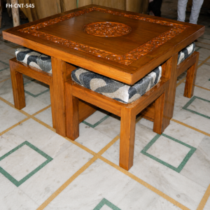 Solid Wood Coffee Table with 4 Cushioned Stools | Space-Saving Center Table Set