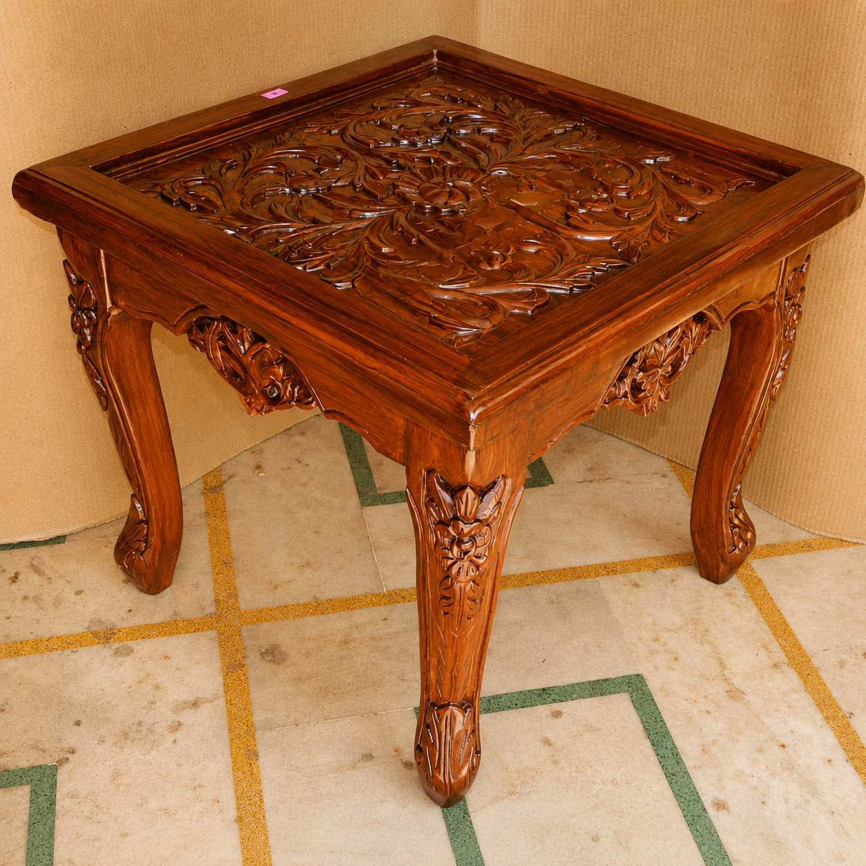 Handcrafted Solid Wood End Table | Luxury Carved Wooden Side Table | Accent Table