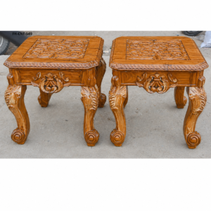 Handcrafted Solid Wood End Table Set | Luxury Carved Wooden Side Tables (Set of 2)