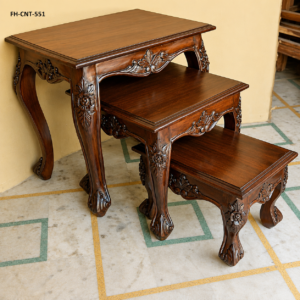 Handcrafted Solid Wood Nesting Table Set | Luxury Wooden Side Tables (Set of 3)
