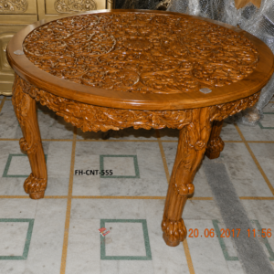 Handcrafted Solid Wood Round Coffee Table | Luxury Carved Center Table | Designer Living Room Table