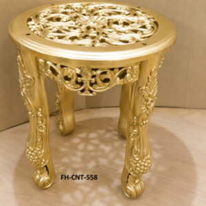 Handcrafted Solid Wood Round Side Table | Luxury Accent End Table | Antique Gold Finish