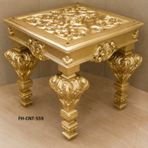 Handcrafted Solid Wood Luxury Side Table | Designer Accent End Table | Premium Gold Finish