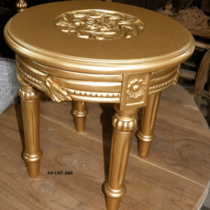 Handcrafted Solid Wood Round Side Table | Luxury Accent End Table | Antique Gold Finish