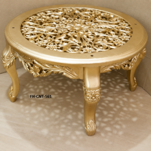 Handcrafted Solid Wood Round Center Table | Luxury Coffee Table | Antique Gold Finish