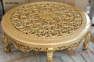Handcrafted Solid Wood Round Center Table | Luxury Coffee Table | Antique Gold Finish