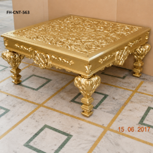 Handcrafted Solid Wood Square Center Table | Luxury Coffee Table | Antique Gold Finish