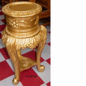 Handcrafted Solid Wood Decorative Pedestal Table | Luxury Plant Stand | Antique Gold Finish