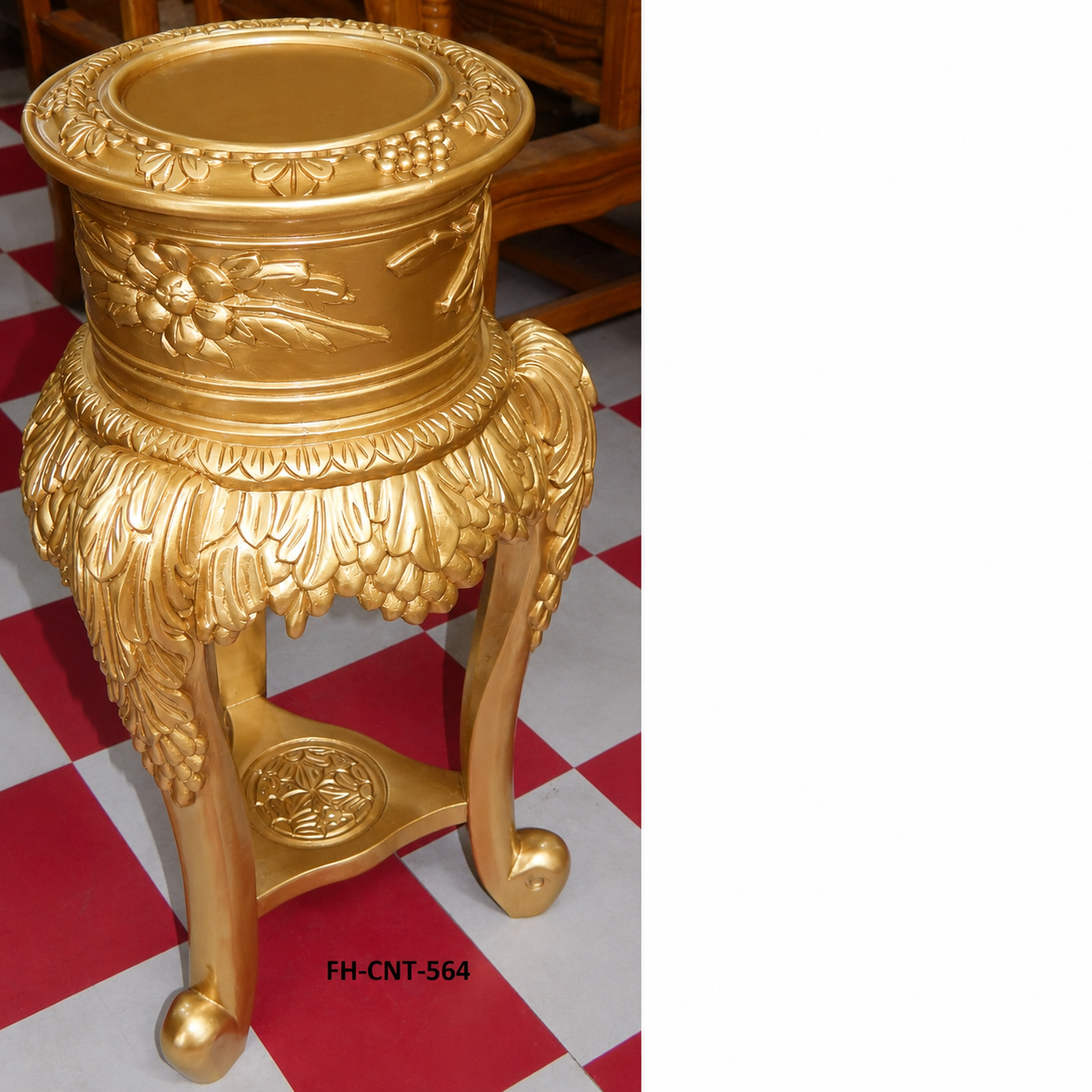 Handcrafted Solid Wood Decorative Pedestal Table | Luxury Plant Stand | Antique Gold Finish