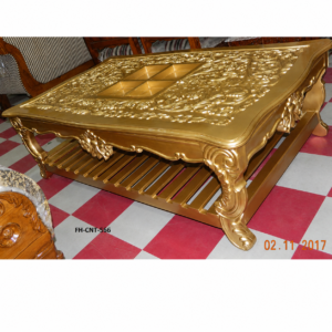 Luxury Handcrafted Solid Wood Coffee Table with Storage Shelf | Antique Gold Finish