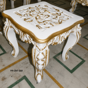 Luxury Handcrafted Solid Wood End Table | White & Gold Finish | Designer Side Table