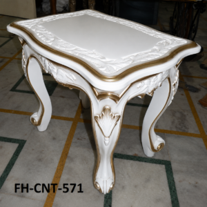 Luxury Handcrafted Solid Wood End Table | White & Gold Finish | Classic Designer Side Table