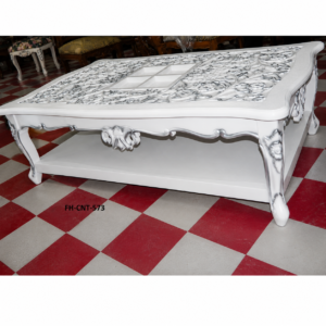 Luxury Handcrafted Solid Wood Coffee Table with Bottom Shelf | White Finish Designer Center Table