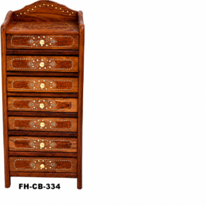 Handcrafted Solid Wood Tall Chest of Drawers | 7 Drawer Wooden Storage Cabinet | Bone Inlay Design