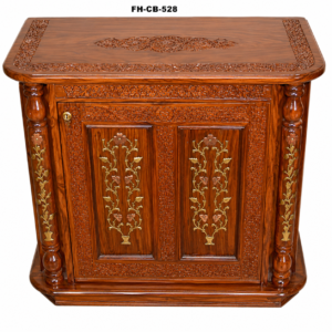 Handcrafted Solid Wood Bar Cabinet | Luxury Home Bar Storage Cabinet with Floral Inlay