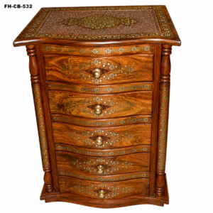 Handcrafted Solid Wood Chest of Drawers | 5 Drawer Storage Cabinet with Bone Inlay Design