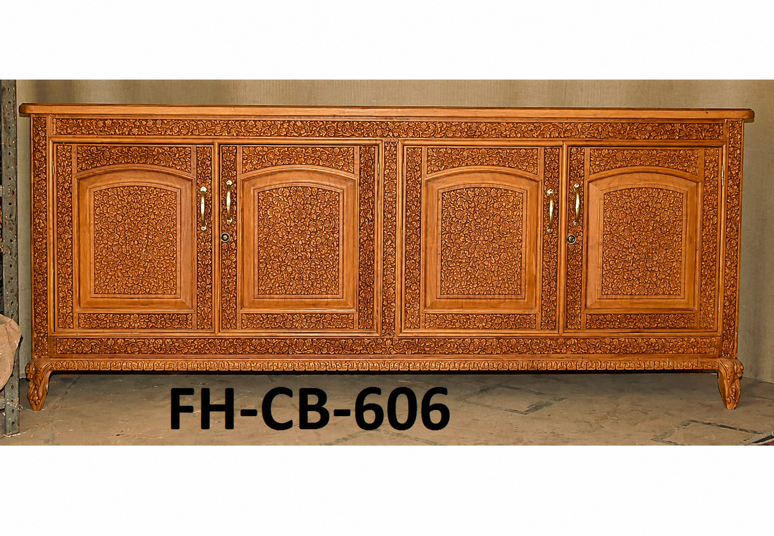 Handcrafted Solid Wood 4-Door Sideboard Cabinet | Luxury Carved Buffet & Storage Cabinet