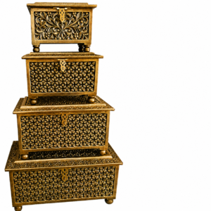 Handcrafted Wooden Decorative Storage Box Set | Floral Carved Nesting Trunk Set | Premium Solid Wood Treasure Boxes (Set of 4)