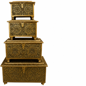 Handcrafted Wooden Decorative Storage Box Set | Intricately Carved Nesting Trunk Set | Premium Solid Wood Treasure Boxes (Set of 4)