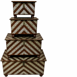 Handcrafted Wooden Decorative Storage Box Set | Chevron Pattern Nesting Trunk Set | Premium Solid Wood Storage Boxes (Set of 4)