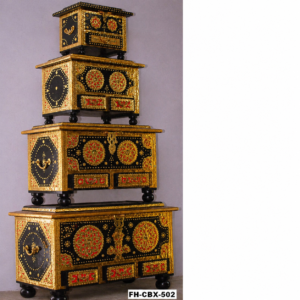 Luxury Handcrafted Decorative Wooden Storage Trunk Set | Premium Painted Treasure Chest with Drawers | Nesting Storage Boxes (Set of 4)