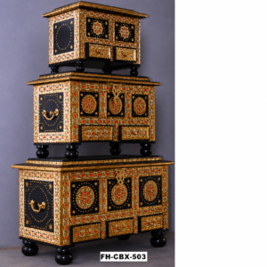 Luxury Handcrafted Wooden Storage Trunk Set | Premium Painted Treasure Chest with Drawers | Decorative Nesting Boxes (Set of 3)