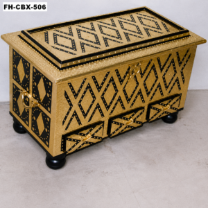 Luxury Handcrafted Wooden Storage Trunk | Geometric Design Treasure Chest with Drawers | Premium Decorative Storage Box