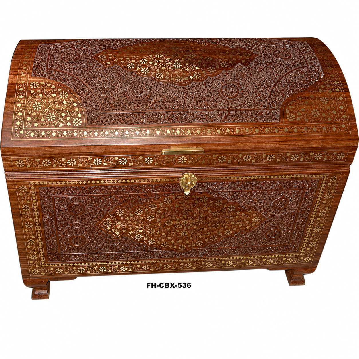 Luxury Handcrafted Curved Wooden Storage Chest | Carved Solid Wood Treasure Trunk | Premium Blanket & Keepsake Box
