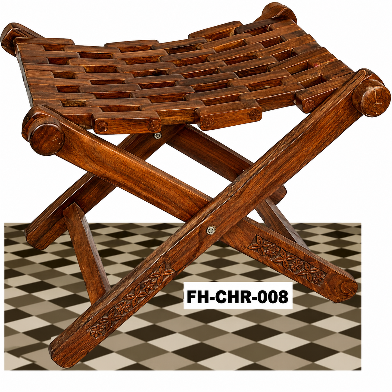 Handcrafted Solid Wood Folding Stool | Rustic Wooden Portable Stool | Traditional X-Frame Accent Stool