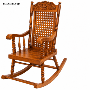 Handcrafted Solid Wood Rocking Chair | Traditional Wooden Rocker Chair | Carved High Back Armchair