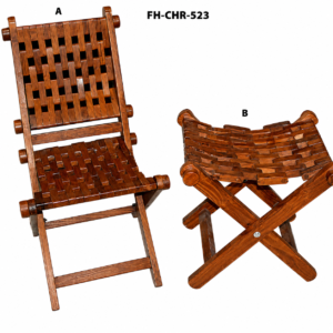 Handcrafted Solid Wood Folding Chair & Matching Folding Stool Set