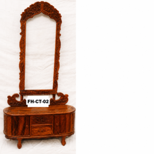 Handcrafted Solid Wood Dressing Table with Ornate Mirror