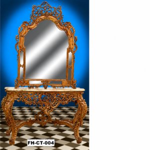 Luxury Handcrafted Solid Wood Console Dressing Table with Ornate Mirror