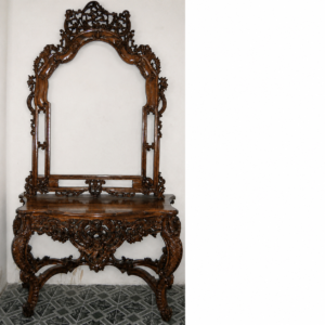 Luxury Handcrafted Solid Wood Console Dressing Table with Ornate Mirror
