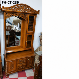 Handcrafted Solid Wood Dressing Table with Mirror & Display Cabinet