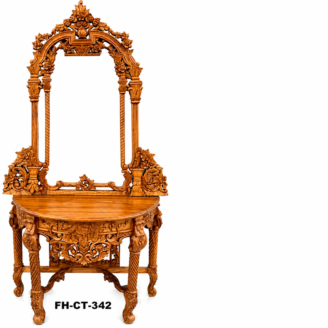 Luxury Hand-Carved Solid Wood Console Table with Decorative Mirror