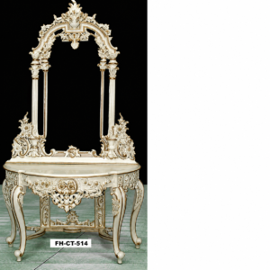 Luxury Hand-Carved Solid Wood Console Table with Decorative Mirror – Antique White Finish
