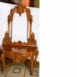 Luxury Hand-Carved Solid Wood Console Table with Decorative Mirror