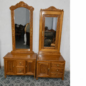 Solid Wood Dressing Table with Mirror & Storage Cabinet