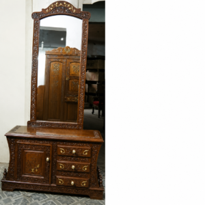 Premium Solid Wood Dressing Table with Full-Length Mirror & Storage Cabinet