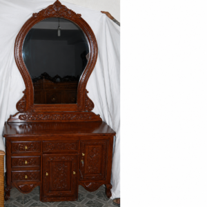 Classic Solid Wood Dressing Table with Oval Mirror & Multi-Storage Cabinet