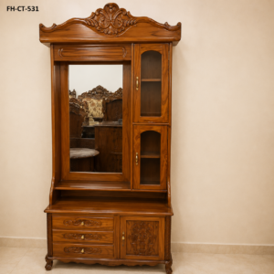 Classic Solid Wood Dressing Table with Display Cabinet & Mirror