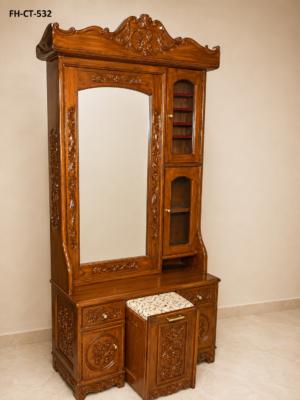 Premium Solid Wood Dressing Table with Pull-Out Vanity Tray & Display Cabinet