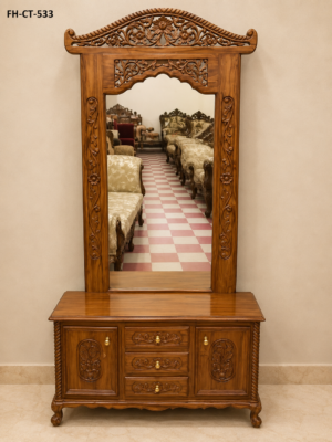 Heritage Hand-Carved Solid Wood Dressing Table with Mirror