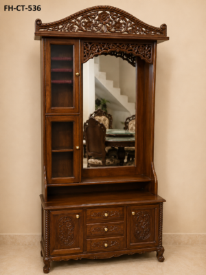 Royal Hand-Carved Solid Wood Dressing Table with Display Cabinet