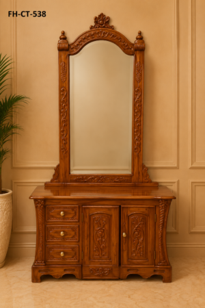 Classic Solid Wood Dressing Table with Full-Length Mirror