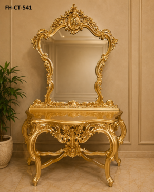 Luxury Royal Gold Console Dressing Table with Ornate Mirror