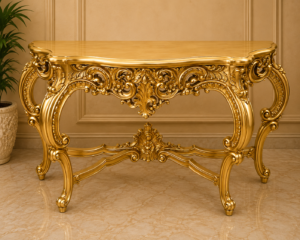 Luxury Royal Gold Center Table with Ornate Carved Base